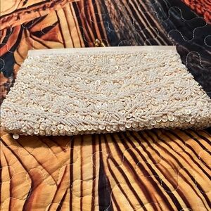 Elegant Cream Beaded Clutch